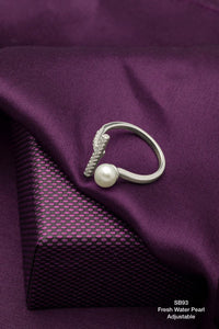 Silver Milana,  92.5 Purity Silver Size Adjustable Finger Ring with Pearl  for Women -SILI001FRBT