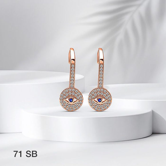 Katerina, Evil eye Design Bali Type 92.5 Silver Earrings with Rose Gold Plating-SILI001RGE