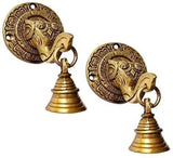 Set of 2 , Elephant Face Wall & Door Brass Decorative Bells-ANUB001DB