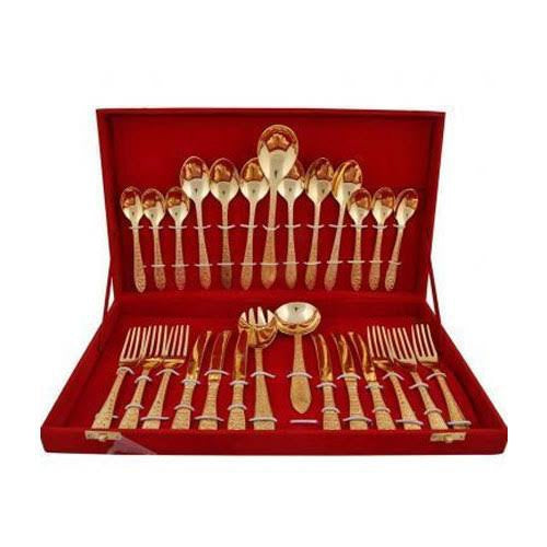 HcD , Brass gold plated Cutlery set (27 pcs)-ANUB001SCCG