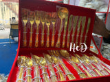 HcD , Brass gold plated Cutlery set (27 pcs)-ANUB001SCCG