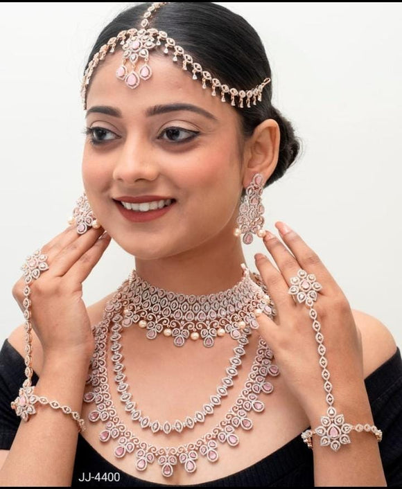 Rajkanya , elegant Platinum finish Bridal Jewelry Combo set for women -SANDY001RKJS