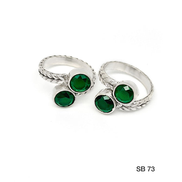Monisha , 92.5 Purity Silver Toe Rings with Green stones For Women -SILI001TRB