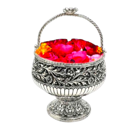 Kalyani  , German silver flower basket for Puja purpose-UYL001FBK