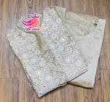 Premium Chanderi gown with lining  paired up with Luckhnowi Kali flairy jacket  heavy lace handwork detailing & dupatta -FOF001CK