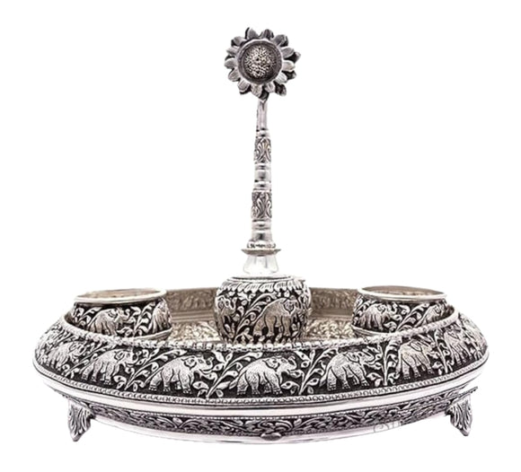 Sharanya ,  Full set impressive Antique German Silver washable Pooja Thali Set -SILI001PTC