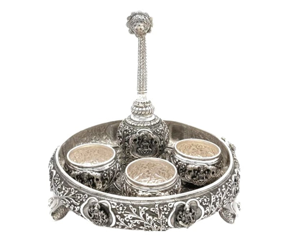 Laliltha Rani ,  Full set impressive Antique German Silver washable Pooja Thali Set -SILI001PTB