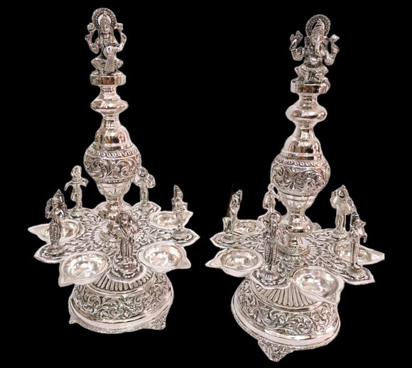 Pair of 2 , Dashavtar Lamps in Antique Finish German Silver -SINI001DL