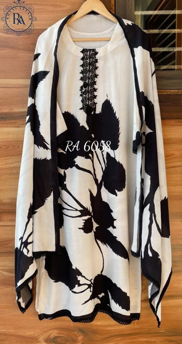 Royal Affair presents  pure muslin semi stitched shirt with beautiful print plus crochet lace pattern on neck -FOF001SSMBW