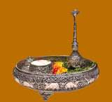 Jagadambika,  Full set impressive Antique Finish German silver washable Pooja Thali with Panner dispenser-SINI001STA
