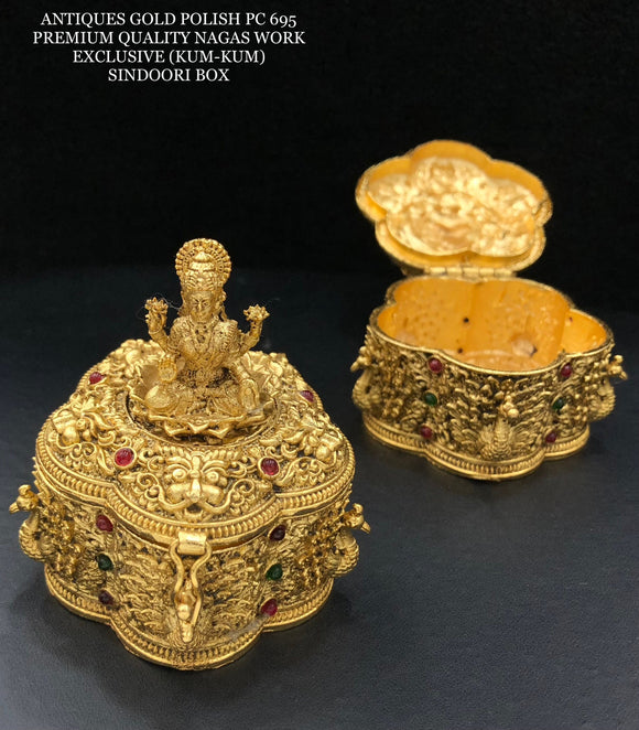 Swarn Lakshmi , Antique Gold Finish Premium Nagas Work Exclusive Golden Designer  Sindoor Box -SADY001LB
