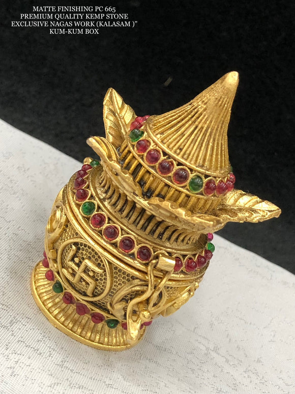 Swarn Kalash , Antique Gold Finish Premium Nagas Work Exclusive Golden Kalash Design Sindoor Box -SADY001K