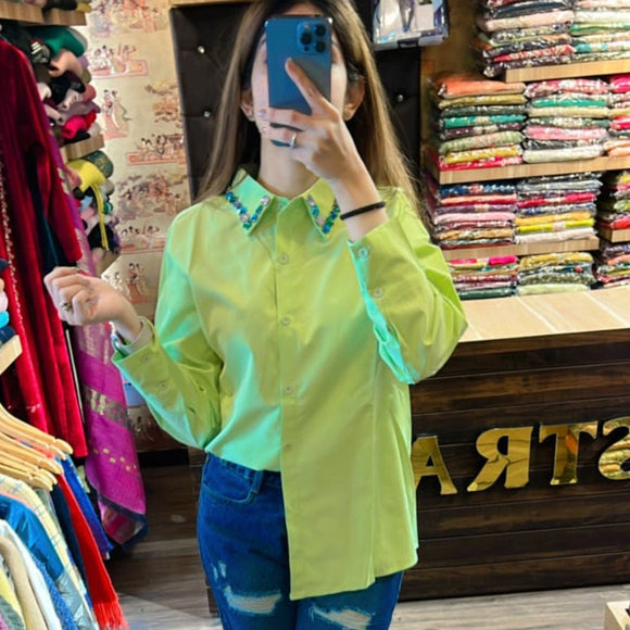 ikkneha ,The Unique World  Pista Green Classic Shirt for Trendy Girls-SHIVAY001TSG