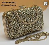 Golden  Shade Stones studded Unique Clutch for women-SHARA001GC