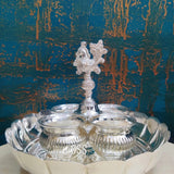 Silver Finish Lotus Mangala Harathi Plate with Peacock Panchwala -CZY001HPC