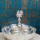 Silver Finish Lotus Mangala Harathi Plate with Peacock Panchwala -CZY001HPC