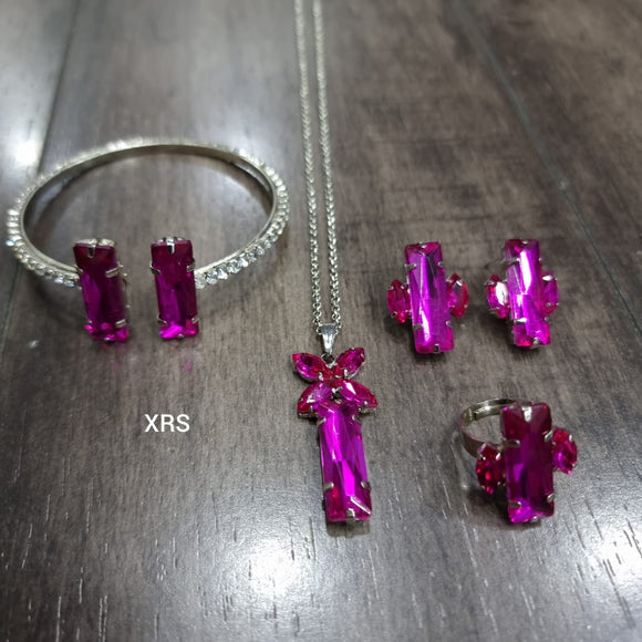 Baguette Combo consisting of a pair of earrings, ring, pendant, chain and bangle-RS001BCBPR