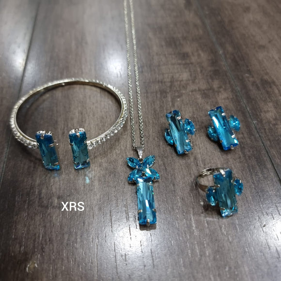 Baguette Combo consisting of a pair of earrings, ring, pendant, chain and bangle-RS001BCBHB