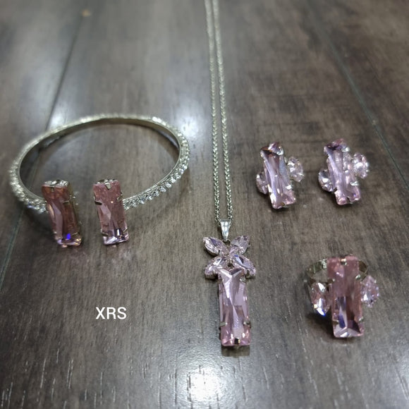 Baguette Combo consisting of a pair of earrings, ring, pendant, chain and bangle-RS001BCBP