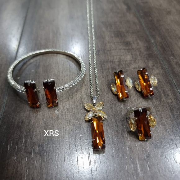 Baguette Combo consisting of a pair of earrings, ring, pendant, chain and bangle-RS001BCY