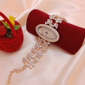 Rose Gold  Daisy , Rose Gold Finish American diamond adjustable watch for Women-RADHE001ADB
