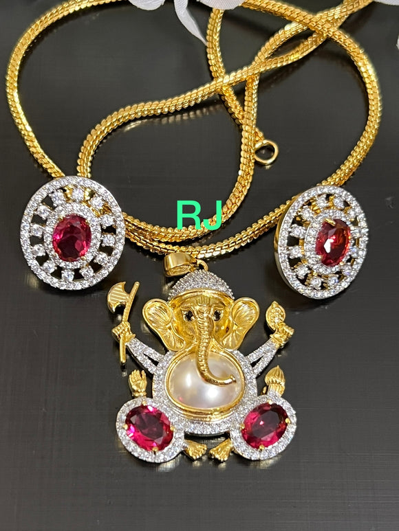 Ruby Pink Stone Studded Gold plated Ganesha pendant set with complimentary chain 21inch -LR001PCSM