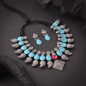 Neelima , Premium Quality Oxidized  Silver Finish Thread Necklace Set for women-KARTIK001TNB