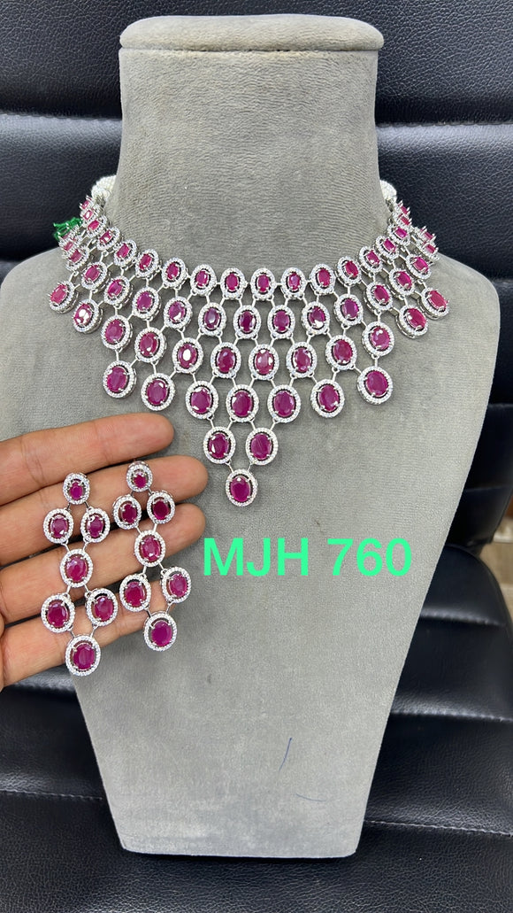 Pink Anika , elegant Platinum finish Diamond Replica Necklace Set for Women-SANDY001NSA