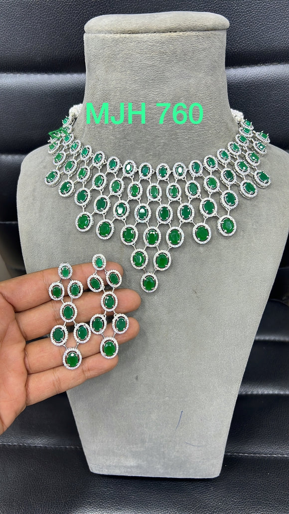 Green Anika , elegant Platinum finish Diamond Replica Necklace Set for Women-SANDY001NSB