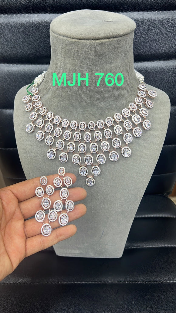 White Anika , elegant Platinum finish Diamond Replica Necklace Set for Women-SANDY001NSC