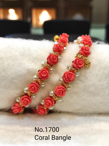 Pavizha Rani  , elegant Openable  Gold Finish Coral Rose Bangles Set for Women-MOE001CBB