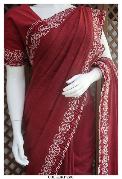 Beautiful Cutwork on Linen Saree for Women-KIA001CWLSA