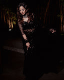 Black Net Saree with Heavy Sequins Work -SHREE001BS
