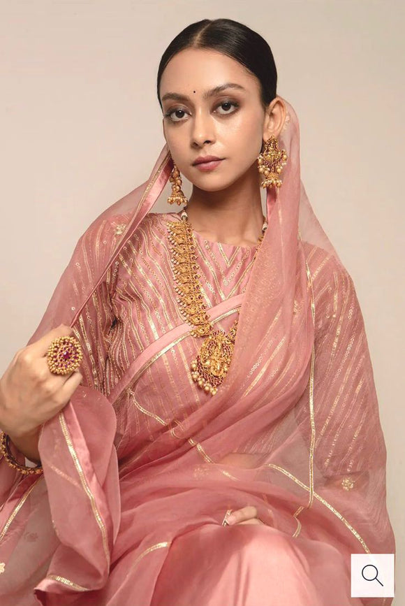 Pink Organza Saree with Gotta work and Satin Lace Borders-SHREE001PS