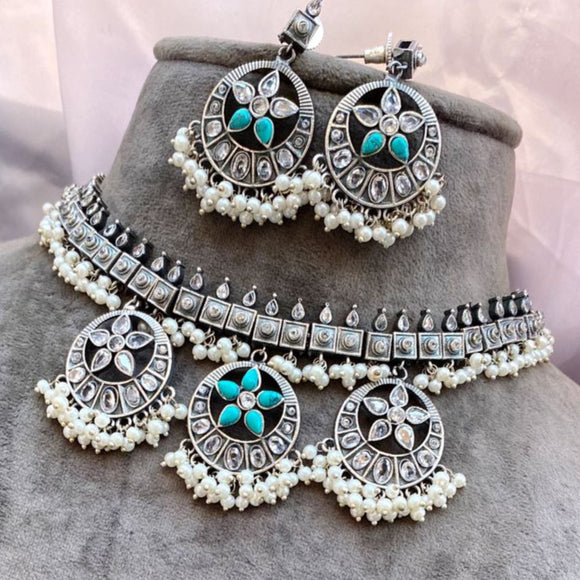 Anushka , Premium Quality Silver Replica Necklace set for Women-RITU001SR