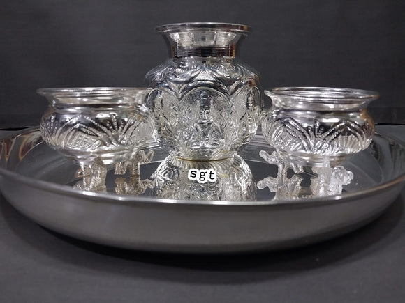Rajeswari  , German silver washable  Pooja thali  Set -SINI001PSA