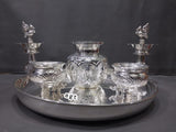 Shree Ambika , German silver washable  Pooja thali with Peacock Lamps-SINI001PS