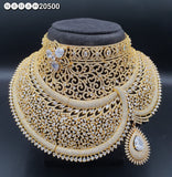 Naomika Gold  , elegant Gold Finish Heavy Bridal Choker Necklace Set with Maangtikka for Women-SANDY001HCG