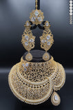 Naomika Gold  , elegant Gold Finish Heavy Bridal Choker Necklace Set with Maangtikka for Women-SANDY001HCG