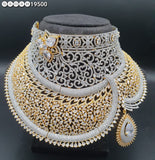 Sanvika , Dual Tone  Platinum and Gold Finish Heavy Bridal Choker Necklace Set with Mangtikka for Women-SANDY001HCDT