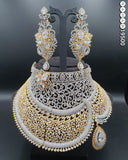 Sanvika , Dual Tone  Platinum and Gold Finish Heavy Bridal Choker Necklace Set with Mangtikka for Women-SANDY001HCDT