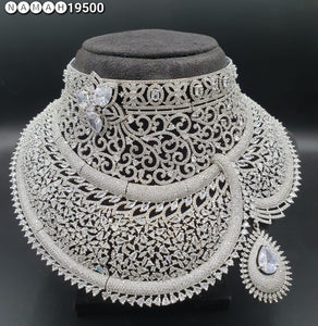 Silver Padmini   , elegant Platinum Finish Heavy Bridal Choker Necklace Set with Mangtikka for Women-SANDY001HCP