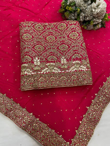 Magenta Pink  Shehanaz ,  Uppada Embroidered Suit With Upada Salwar and Chinon Duppatta-FASH001SSMMP