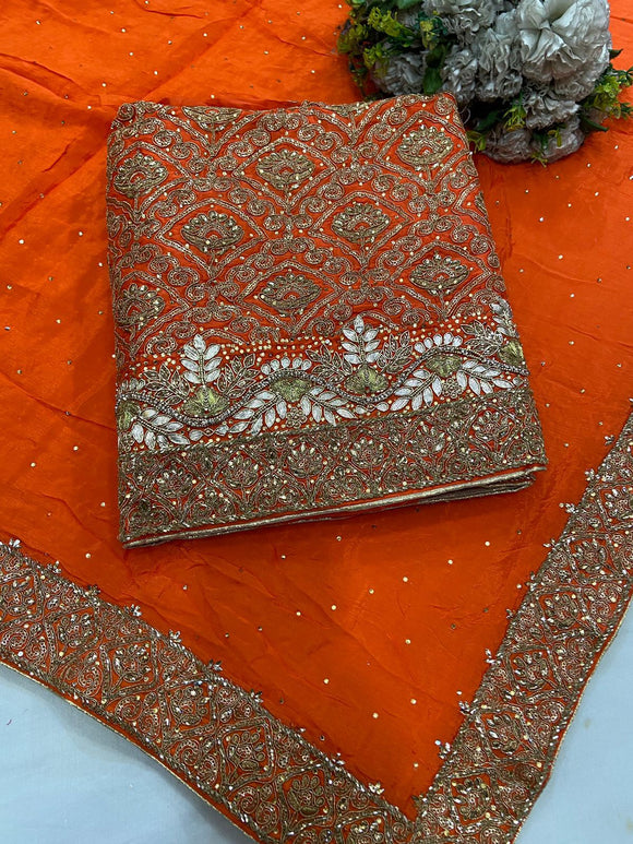 Orange Shehanaz ,  Uppada Embroidered Suit With Upada Salwar and Chinon Duppatta-FASH001SSMO