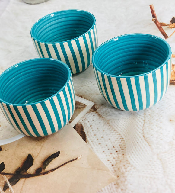 Blue and White Stripes Design Ceramic Bowls Set of 3 -LR001BS