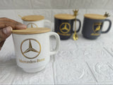 Set of 4 , Premium Ceramic Mug With Wooden Lid And Spoon Milk Cup and Coffee Mug stylish -BLF001CM