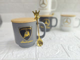 Set of 4 , Premium Ceramic Mug With Wooden Lid And Spoon Milk Cup and Coffee Mug stylish -BLF001CM