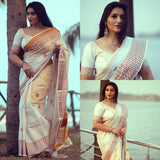Half and half tissue wave print saree for women -SAHEL001KS