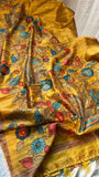 Elegant Mustard Yellow shade Kanchi Kalamkari Silk Saree for Women-GARI001KKS