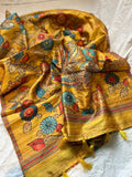 Elegant Mustard Yellow shade Kanchi Kalamkari Silk Saree for Women-GARI001KKS
